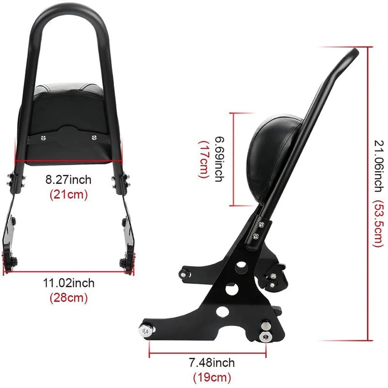 psler Detachable Rear Passenger Backrest Sissy Bar Seat Pad for Sportster for XL883C XL883R XLH883 XLH1200 2004-2022,for XL1200C XL1200S 1996-2000(Black) - Image 2